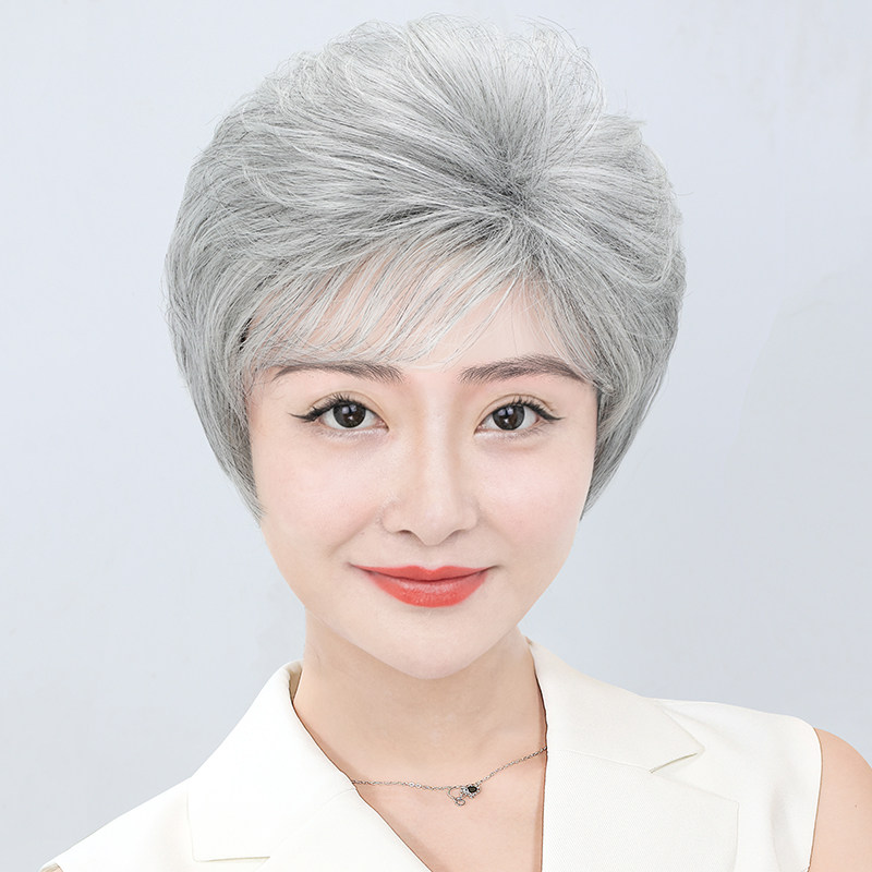 假发女短发花白奶奶中老年假发套道具老太太卷发老人婆婆全头白发