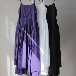 棉麻女装2022夏超大摆休闲白色吊带裙大码打底裙宽松在长款连衣裙