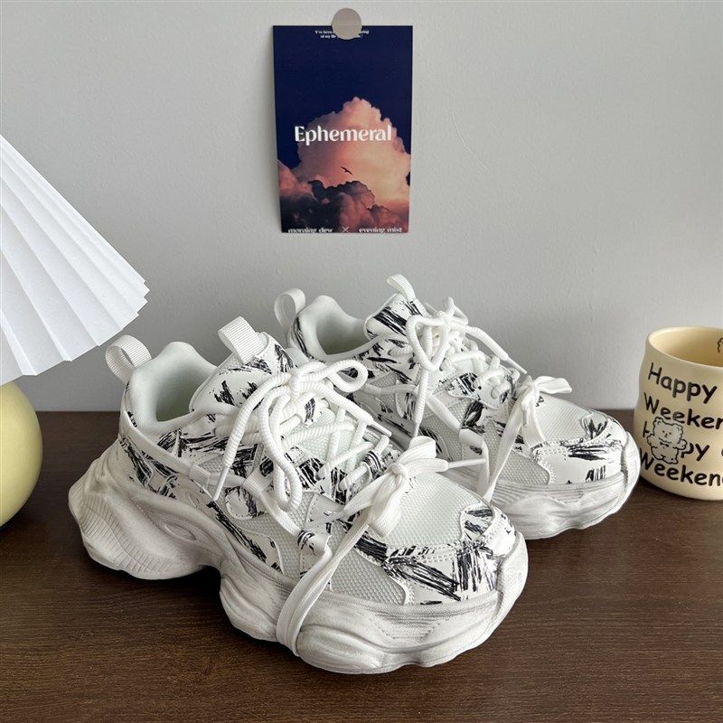 增高老爹鞋男款厚底夏季透气新z款 黑色鞋子男鞋情侣休闲运动鞋女