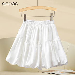 白色短裙裙子女夏季花苞裙2025新款云朵裙蓬蓬蛋糕裙小个子半身裙