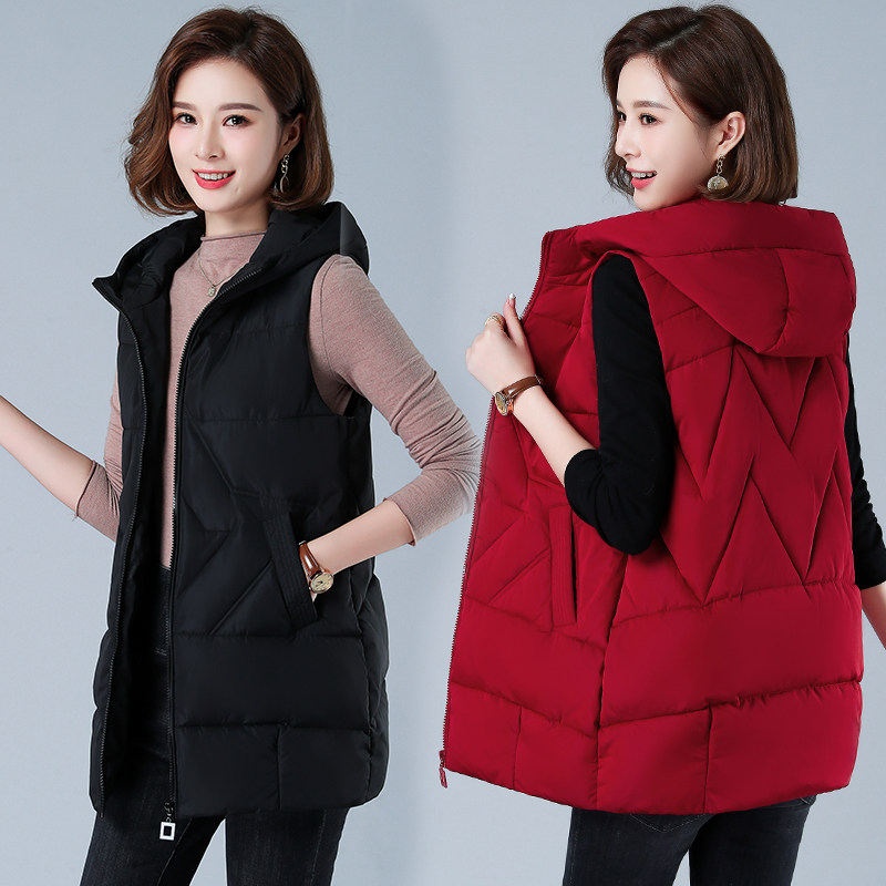 羽绒棉马甲女中长款2021冬新款韩版坎肩外穿背心棉袄棉衣妈妈外套