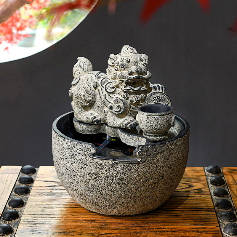 中式招财水景玄关流水生财茶桌摆件循环水貔M貅开业礼物办公室装
