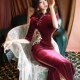 连衣裙 女复古中国风改良版 酒红色丝绒旗袍2020年新款 气质优雅长款