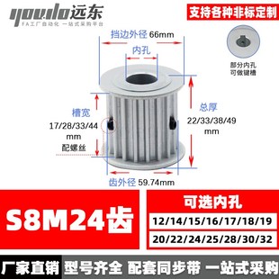 槽宽33 24S8M高扭矩同步皮带轮 无台同步轮AF型 S8M24齿两面平