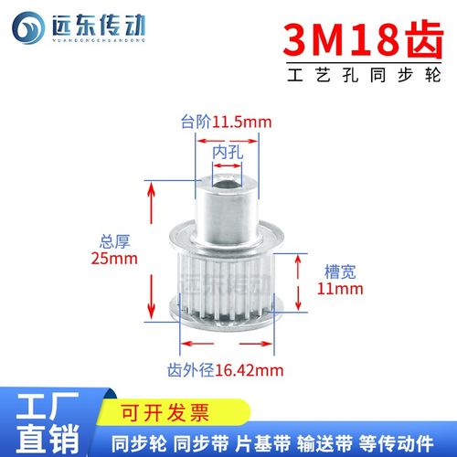3M18齿同步轮 同步带轮 标准件 铝合金 齿外径16.42 齿宽11皮带轮
