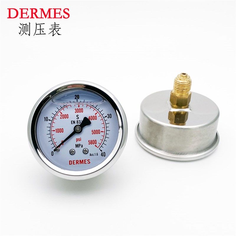 063油压表0~40MPa指针式充液压力表5800psi轴向G1/4螺纹DERMES
