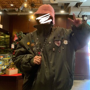 荒荒家 小众设计刺绣飞行工装棉服2021冬季军绿色棒球夹克外套女