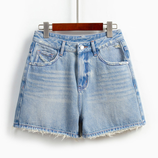 休闲高腰宽松显瘦a字阔腿热裤 新款 女小个子2025夏季 浅色牛仔短裤