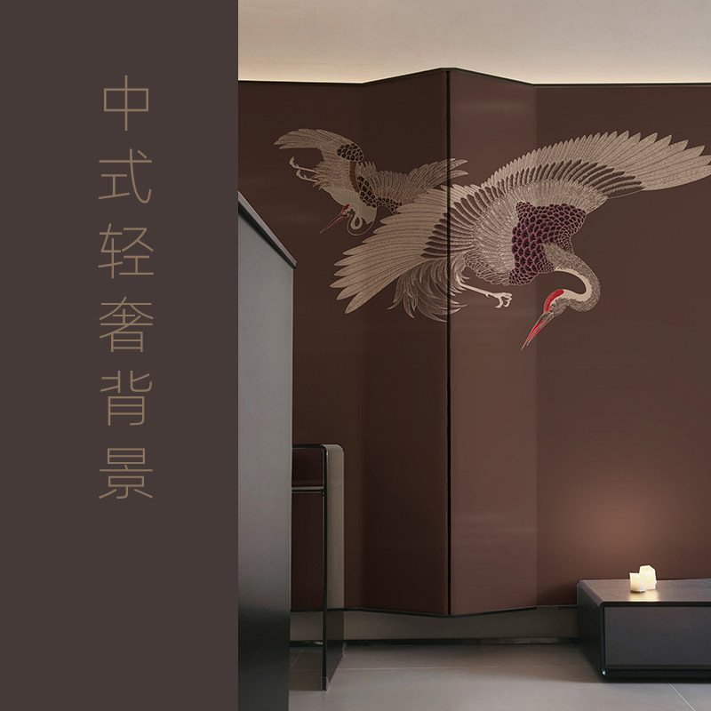 新中式刺绣壁纸素色背景墙纸硬包壁画酒店餐厅包间装修古典风壁布