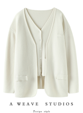 越穿越爱!加厚四平针!山羊绒开衫女纯羊绒毛衣针织外套秋冬套装