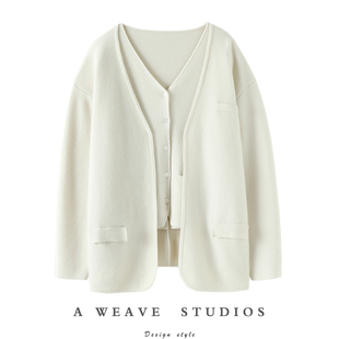 越穿越爱!加厚四平针!山羊绒开衫女纯羊绒毛衣针织外套秋冬套装