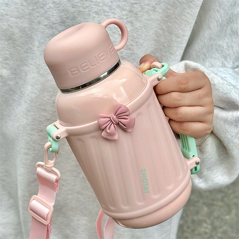 316L保温杯女生大容量外出便携两用冲泡奶L粉水杯可爱儿童水壶新