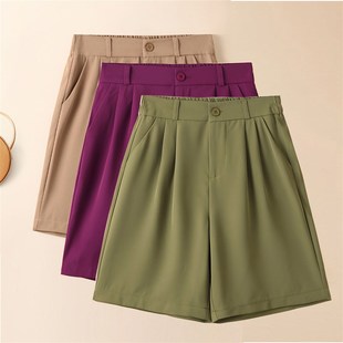 女夏季 五分裤 薄款 胖mm显瘦小个子雪纺西装 子 冰丝高腰A字大码 短裤