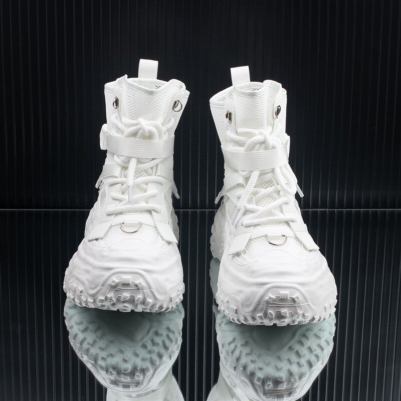 2025夏季新款时尚网面薄款透气潮流休闲高帮P鞋男款厚底增高马丁