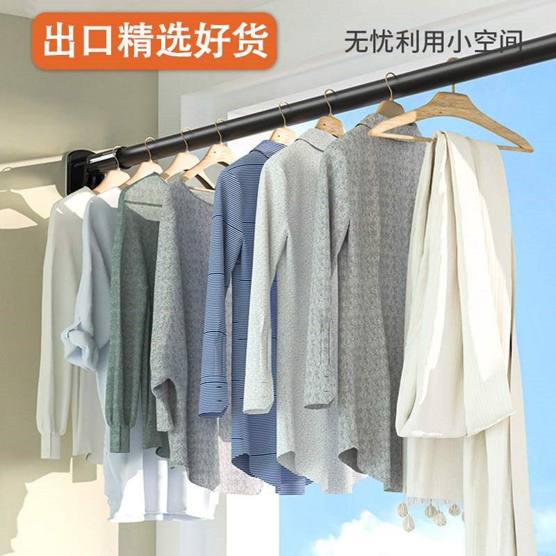 免打孔伸缩晾衣j杆卧室窗帘杆阳台挂衣撑架卫生间浴帘收缩涨杆