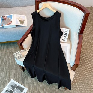 胖mm无袖 大码 百搭黑色宽松背心裙200斤特大码 夏装 显瘦连衣裙 女装