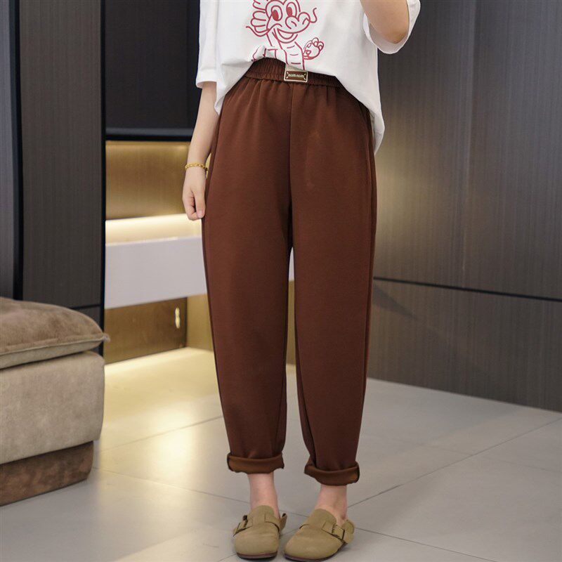 200斤 胖mm松紧腰笑脸哈伦裤早春大码高腰宽松萝卜裤显瘦休闲女裤