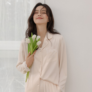 家居服套装 柔软舒适夏季 女 刺绣蕾丝长袖 冰丝睡衣女春秋2022年新款