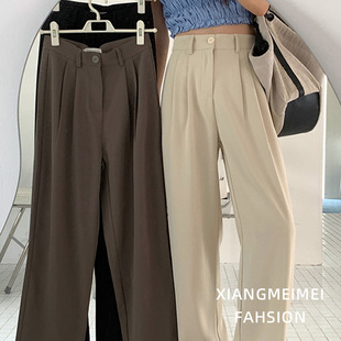 西装裤女2024新款高腰垂感高级感直筒西裤小个子冬款毛呢阔腿裤子