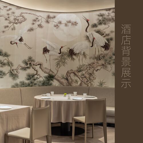 新中式国风大气壁布酒店餐厅背景墙复古壁纸饭店包间浮雕硬包墙布