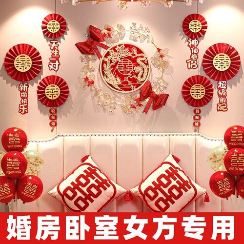 酒店婚房布置感网红男方t主卧客厅墙面装饰结婚庆用品简约大气
