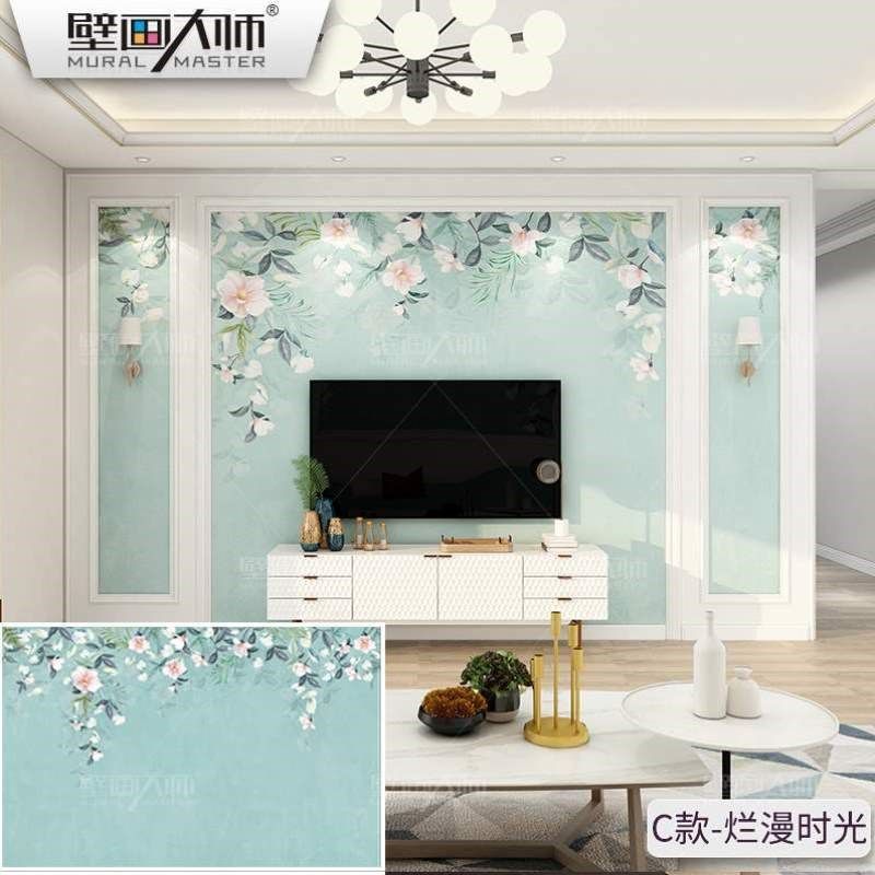 纸壁布新花鸟壁画电m视墙布中式定制壁画