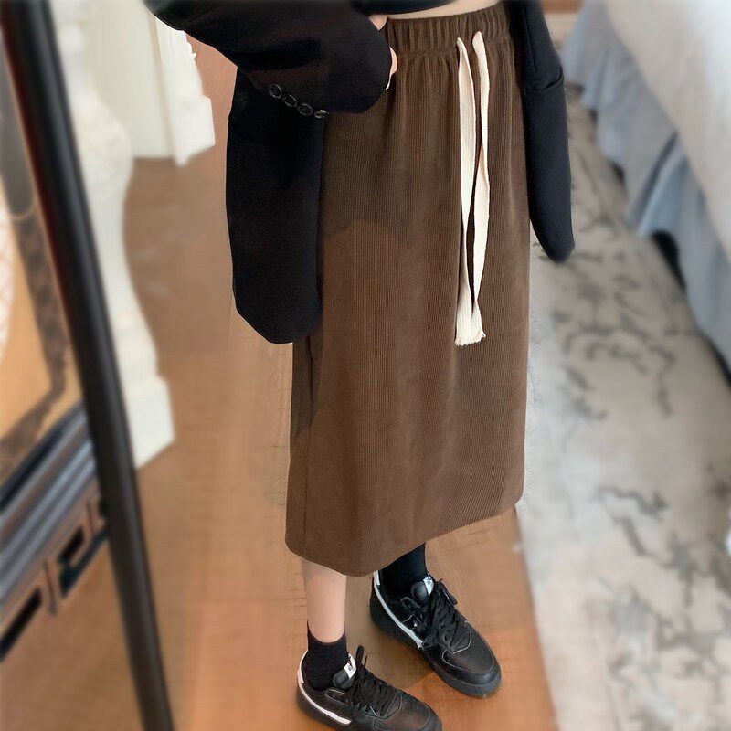 休闲针织半身裙大码松紧高腰直筒包臀一步裙春胖MM学生a字中长裙