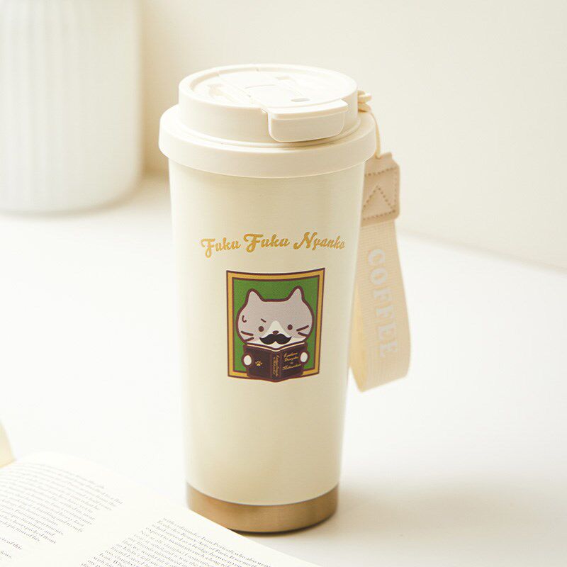 咖啡杯可爱简约外带便携高颜值富酷猫H新款不锈钢保温杯吸管随行