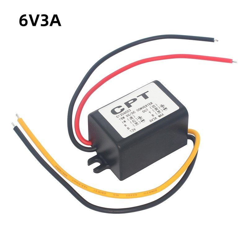 CPT防水直流降压电源8-23V12V转6V 3A塑料S型带保护18W C1206003