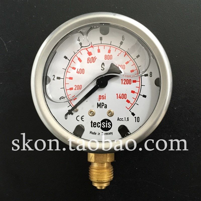 EN837-1S注液耐震压力表TECSIS泰科思油压表0-10MPAI螺纹G1/4牙