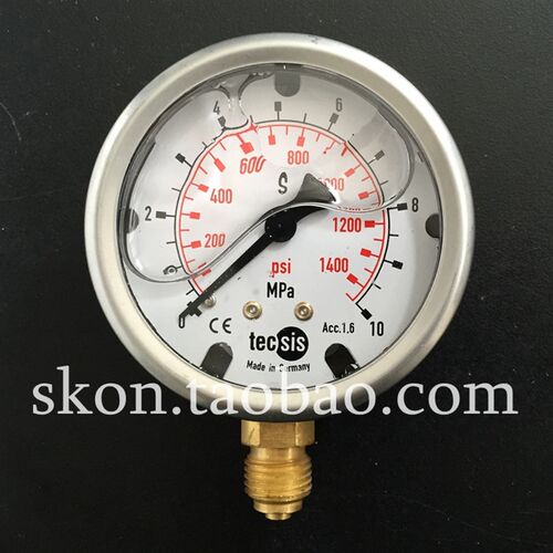 EN837-1S注液耐震压力表TECSIS泰科思油压表0-10MPAI螺纹G1/4牙