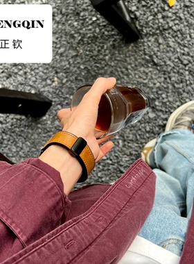 适用苹果表带S10AppleWatch疯马皮硅胶磁吸iwatch9表带真皮高级感