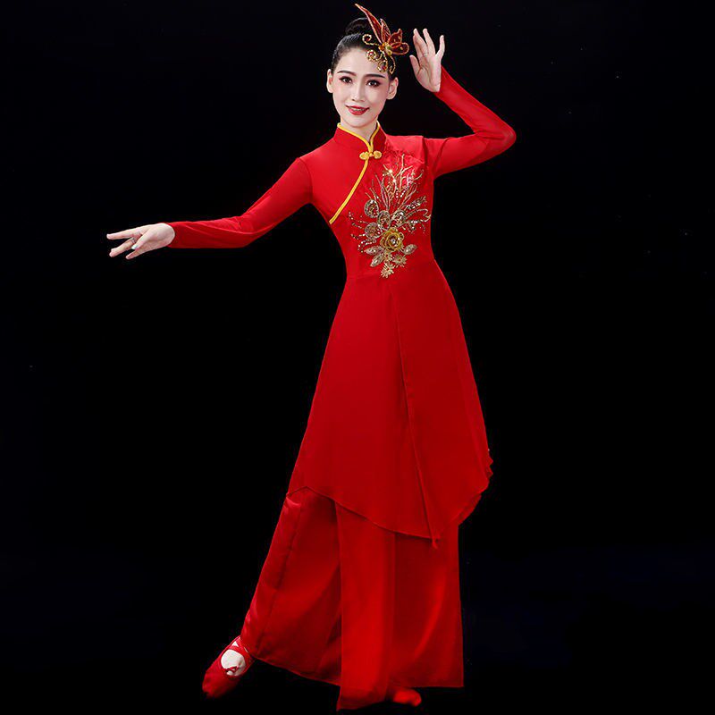 打鼓服演出服女腰鼓喜庆中国风舞蹈服现代水鼓舞秧歌服装成人套装