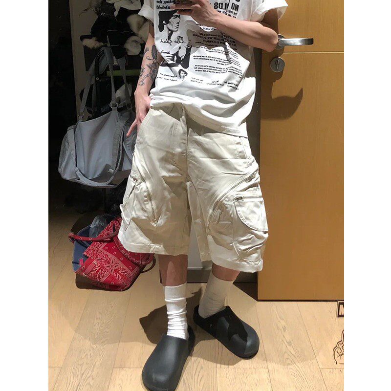 美式多拉炼机能工装男夏季街头设计感宽松直筒五分裤