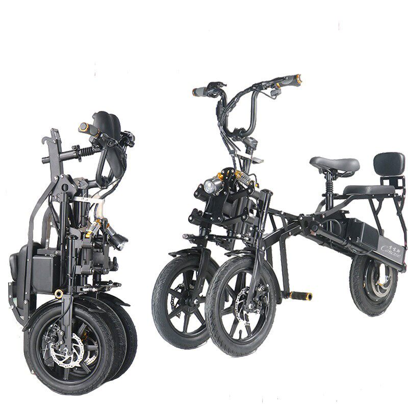 倒三轮电动e车代步车亲子便携式接送小孩不倒翁电动自行车折叠拉