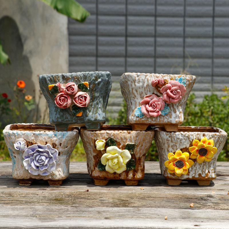 手工手捏花盆 陶瓷多肉花盆 老桩盆拼盘群生盆肉肉盆精美