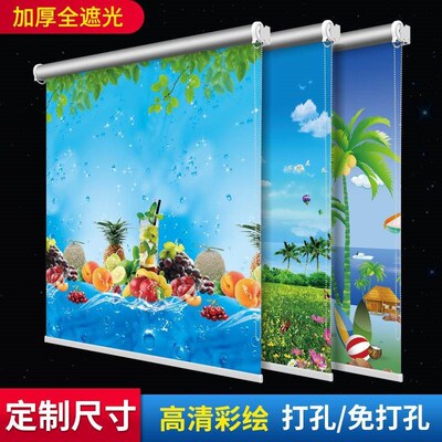 I加厚全遮光g窗帘免打孔化妆室厨房客厅卧室阳台升降百叶手拉式卷