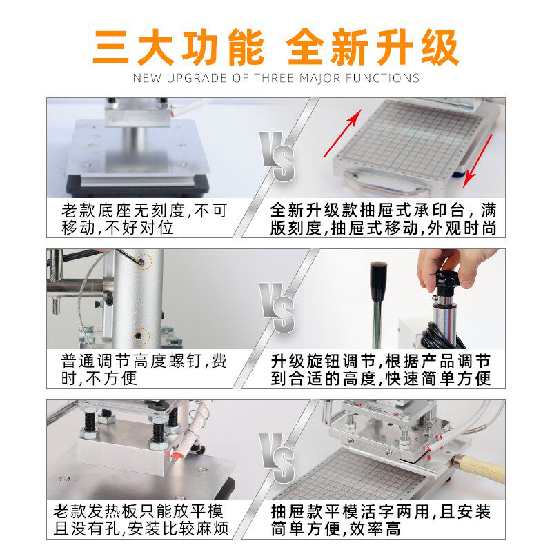 小型手动抽屉式T槽活字烫r金压标机木头烙印logo商标PU皮革压唛机