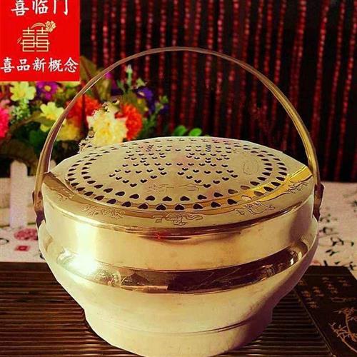 铜火盆取暖 家用 老式婚庆用品结婚铜火铳旺盆大号U铜火脚炉暖手
