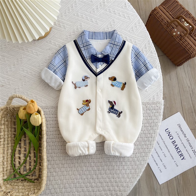 婴幼儿衣服秋装新款百天满月宝宝连体衣春秋款超萌外出服长袖哈衣