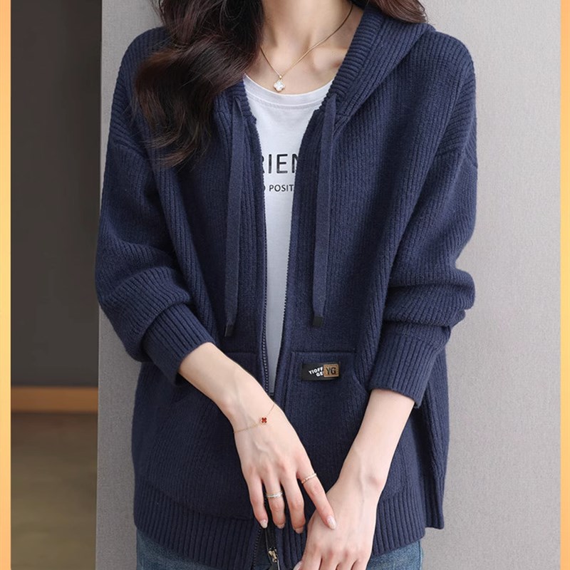 胖mm春秋大码卫衣女宽松200斤羊毛针织开衫高端连帽爆款毛衣外套