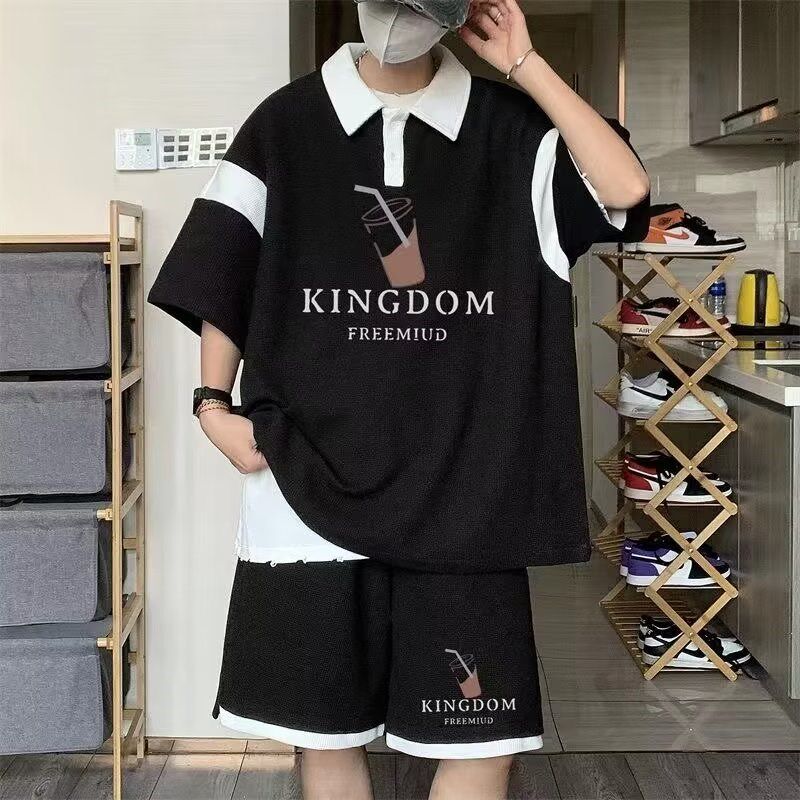 情侣短袖运动套装男女款休闲宽松一套上衣裤子t恤短裤男港风潮牌