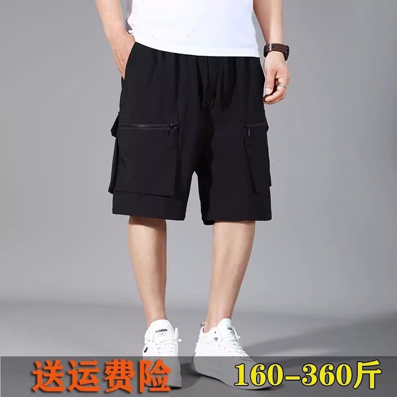 大码工装短裤男夏季潮牌宽松多口袋胖子休闲裤加肥加大速干五分裤