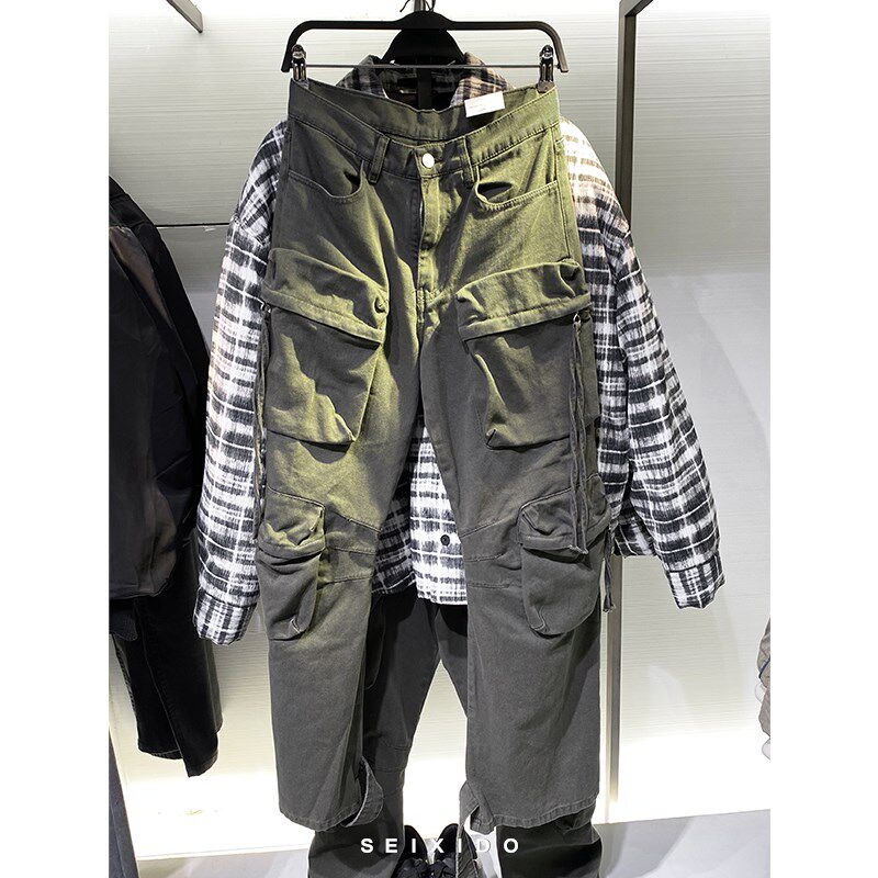 柜529!春季新品男装棉质宽松水洗休闲裤5575472多口袋工装长裤男