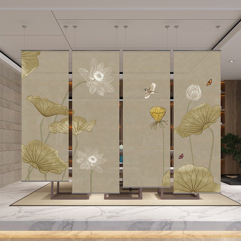 新中式挂式屏风帘软隔断帘玄关遮B挡纱帘饭厅客厅透明卷帘窗帘花