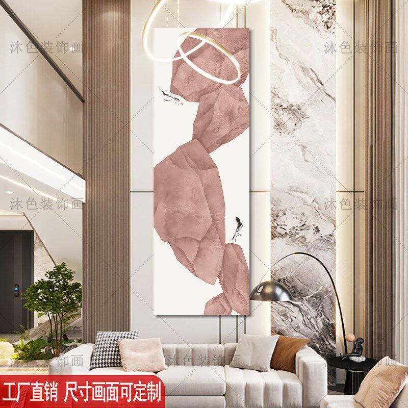 新中式玄关过道走廊竖版装饰画客厅酒店J名宿挂画好寓意样板间壁