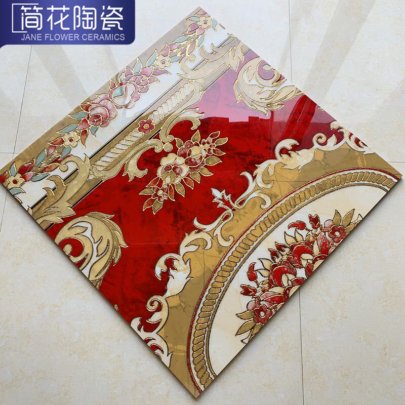 客厅拼花地砖800x800餐厅入户玄关拼花瓷砖P红色地毯花瓷砖抛晶砖