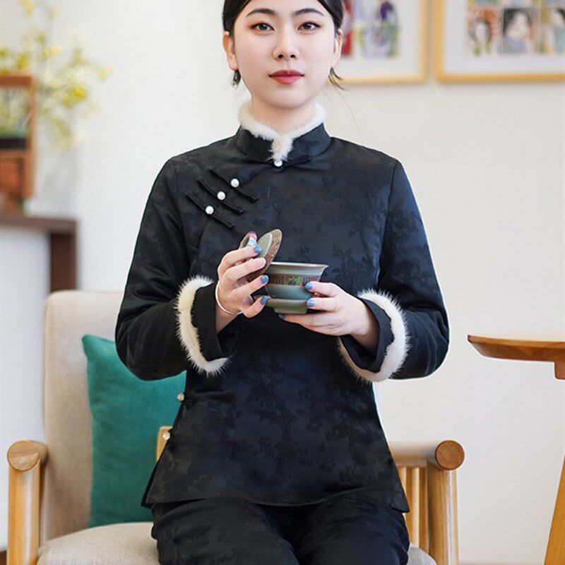 筠雅冬季新款唐装加厚旗袍小棉袄中国风年轻款夹棉保暖棉衣24R831