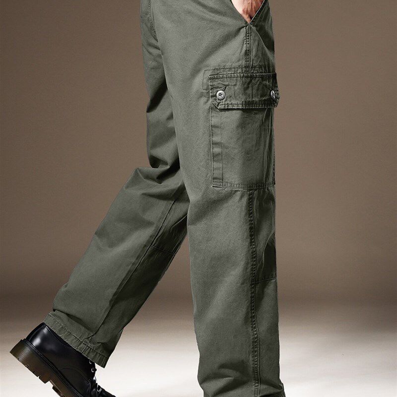 美式覆古军绿色纯棉工装裤子男秋季新款做旧宽松直筒阔腿休闲长裤