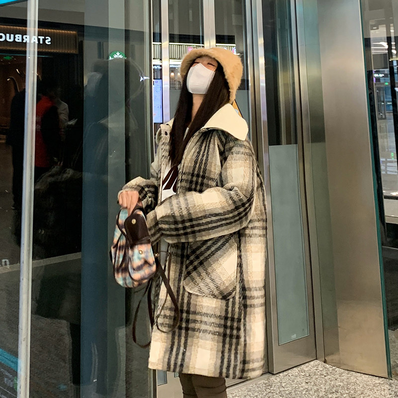 羽绒棉服女2024年新款秋冬季外套毛呢外套女中长款高级感格子大衣